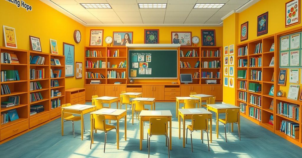 A vibrant classroom filled with books and educational materials representing hope and learning for young Africans.