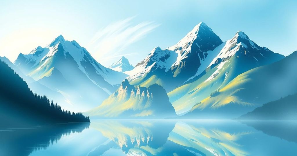 A peaceful landscape of Switzerland with mountains and clear skies, symbolizing global health and unity.