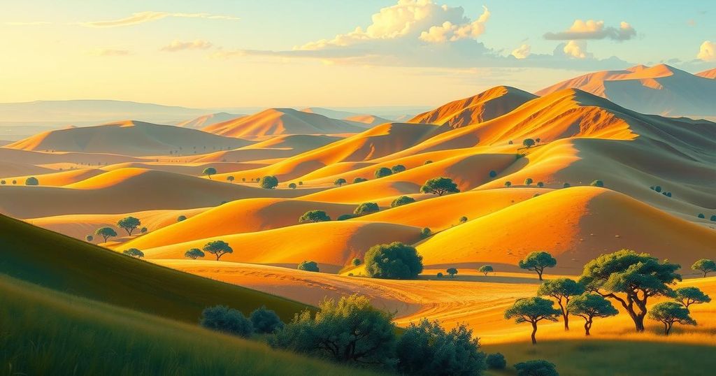 A serene landscape of South Sudan showcasing its natural beauty with vivid colors and artistic flair.