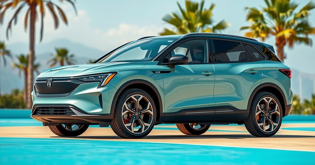 A sleek electric SUV in a scenic background symbolizing eco-friendly travel innovation.