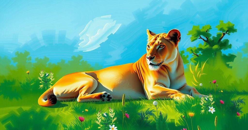 Majestic lioness in the wild, surrounded by vibrant greenery, showcasing the beauty of nature during a safari excursion.