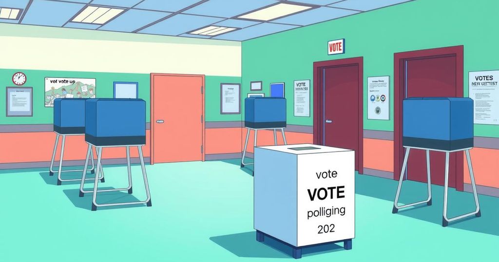 New Jersey polling place with voting booths and a ballot box amidst a bright and welcoming environment.