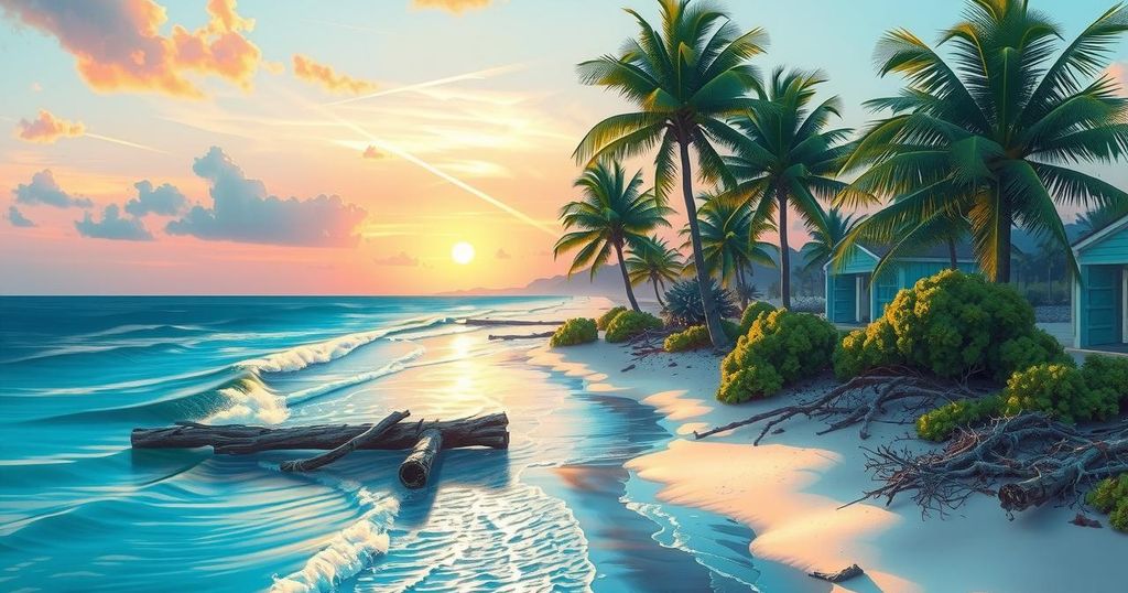 Cleaned streets and restored coastal area post-Hurricane Erick in a vibrant colorful painting style.
