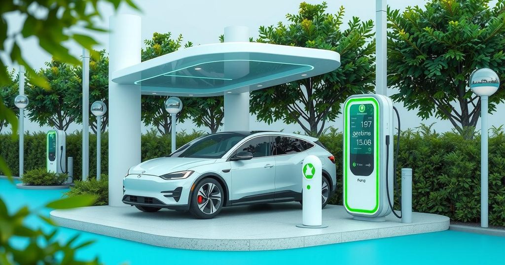A vibrant electric vehicle charging station showcasing modern design and sustainable energy.