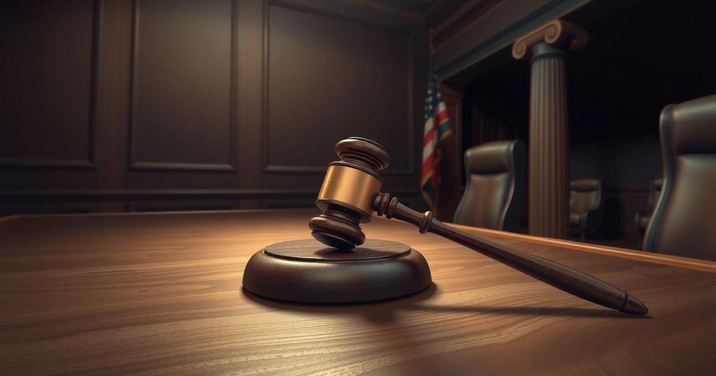 A gavel rests on a judicial desk, symbolizing justice and decision-making in a courtroom setting.
