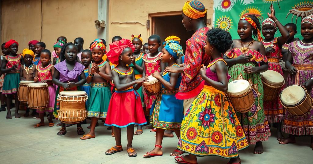 Liverpool star visiting Togo, connecting with children and embracing culture, vibrant celebration, warm colors