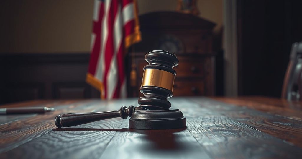 A symbolic representation of political debate with a gavel and an American flag in muted colors.