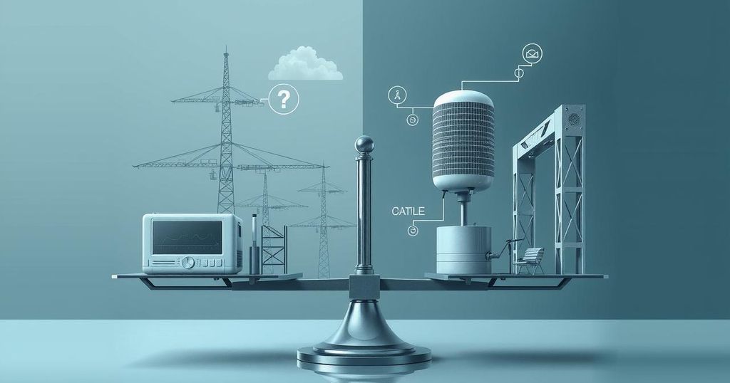 A cautionary image depicting a scale balancing technology and infrastructure, symbolizing thoughtful election reform.