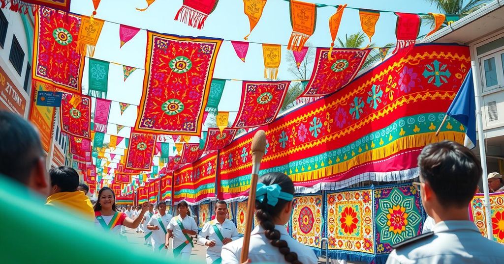 Colorful parade celebrating Philippine Independence with traditional banners and vibrant decorations.