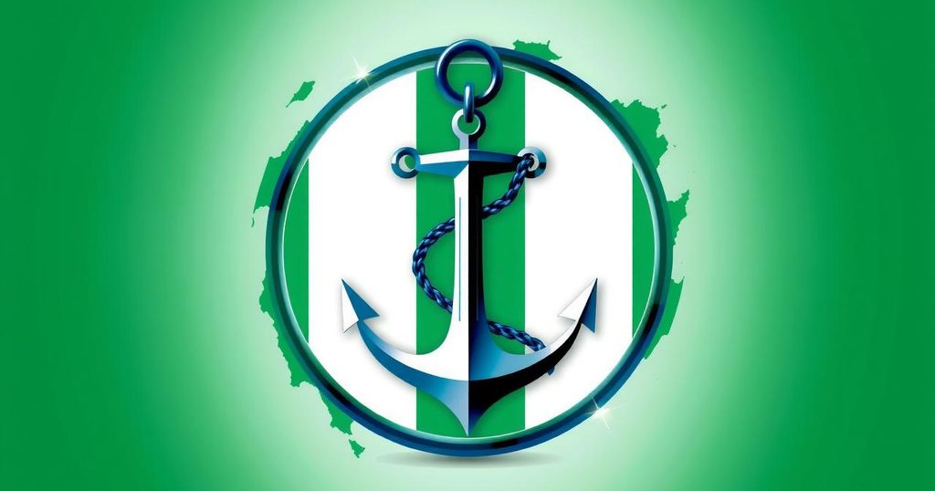 A symbol of unity and protection for Nigerians abroad, featuring traditional Nigerian colors and a secure anchor.