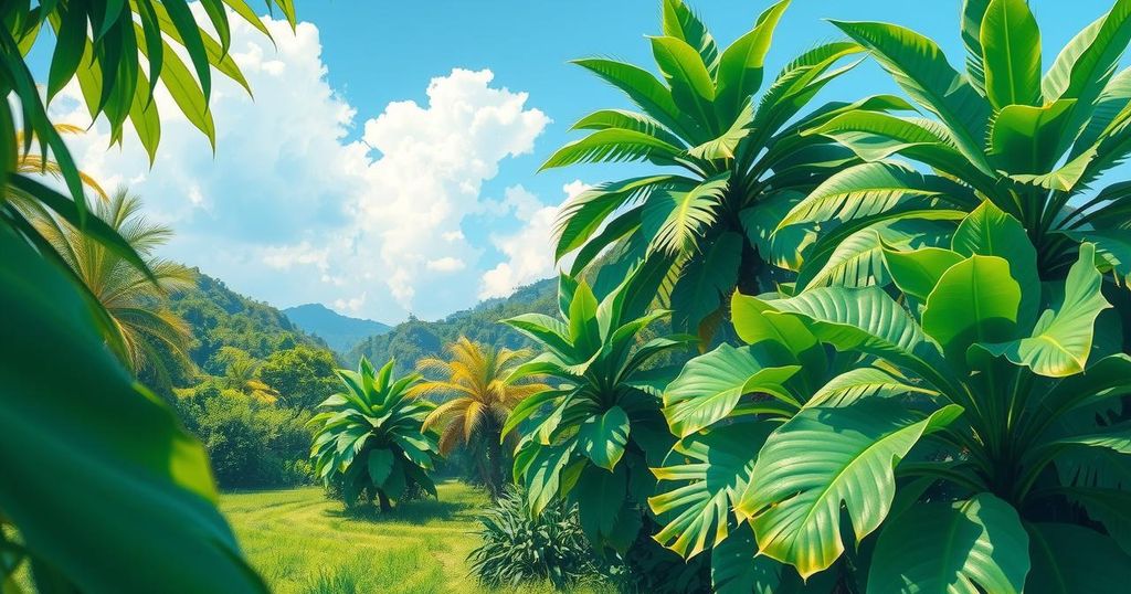 Scenic view of a serene landscape in Central America showcasing lush greenery and a clear sky.