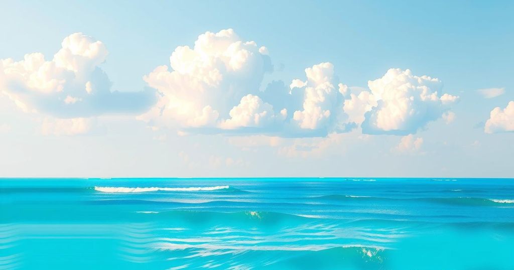 Gulf area outlined in forecast for tropical development, showcasing a blue water body under a cloudy sky.