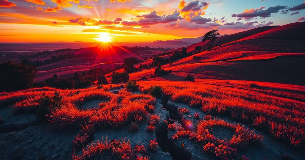 Venezuelan landscape featuring a sunset with contrasting shadows, symbolizing political tension and conflict.