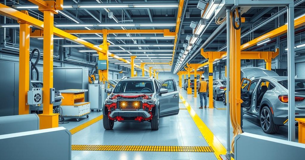 Joint venture for vehicle manufacturing between Oman and Belarus illustrated with industrial settings and machinery.