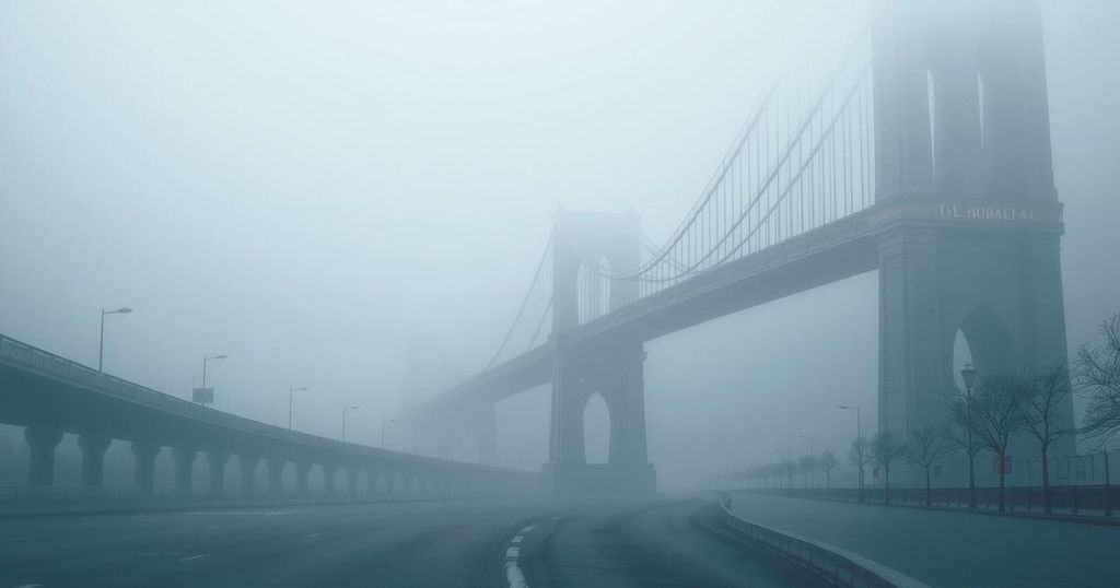 Fog envelops Buenos Aires streets, creating a serene and atmospheric urban scene.