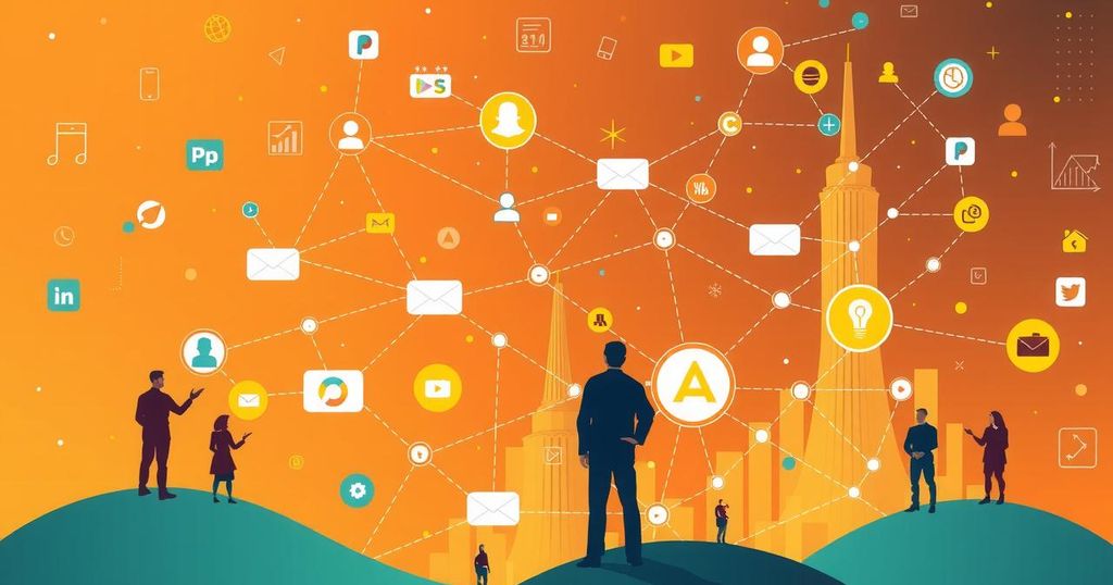 A bustling digital landscape with scattered web icons symbolizing a surge in online traffic and membership registrations.