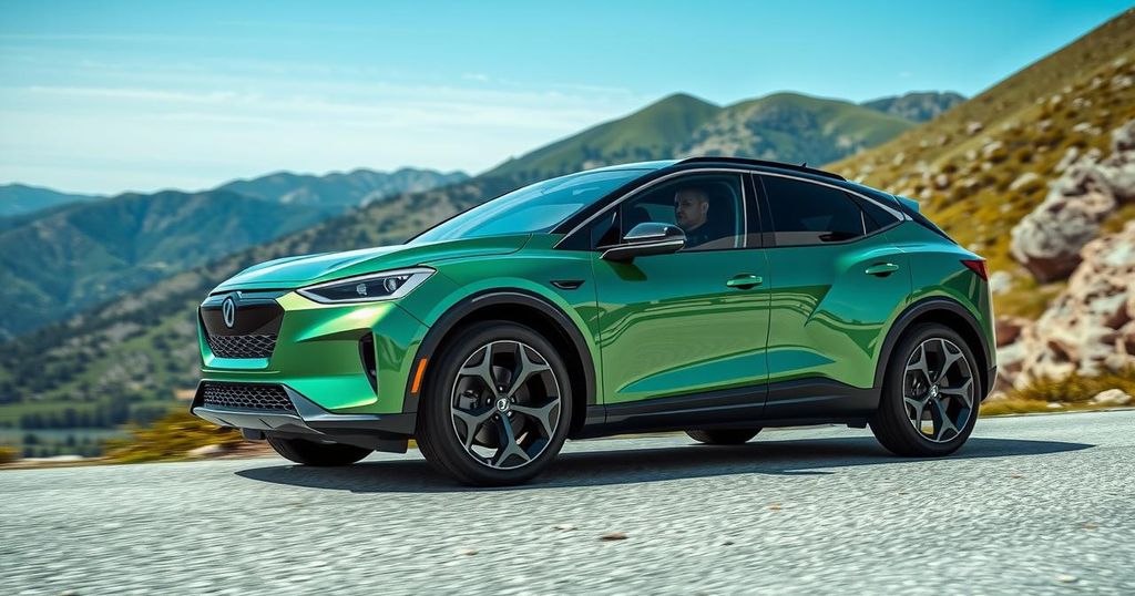 A modern electric SUV representing innovation and speed in the automotive industry, featuring vibrant colors and dynamic design.