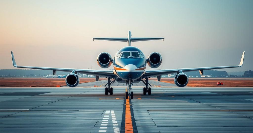 Government plane departing from an airport, signifying international travel and diplomacy.