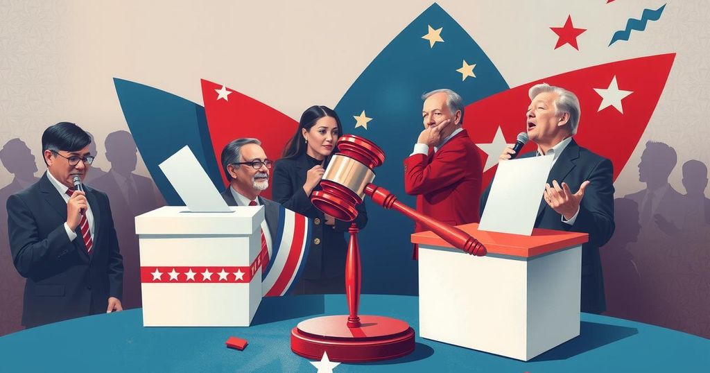 A vibrant depiction of a political debate scene, featuring symbolic elements of legislation and public opinion.