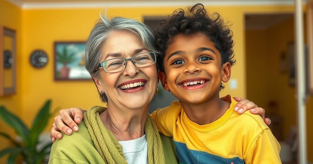 A mother and her son smiling joyfully during a happy moment together, symbolizing love and growth.