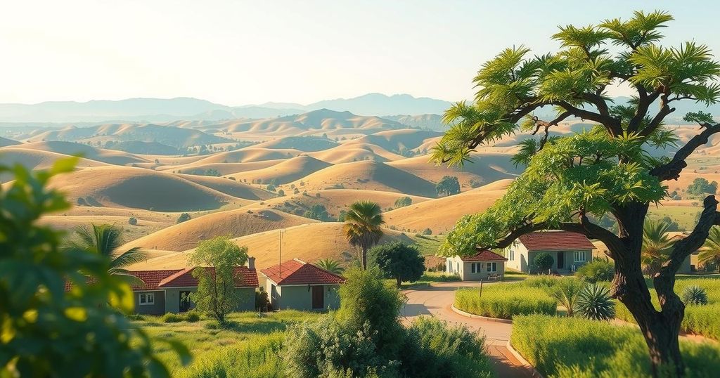 A serene landscape of Khuma Township in Lesotho, capturing the essence of community and quietude.
