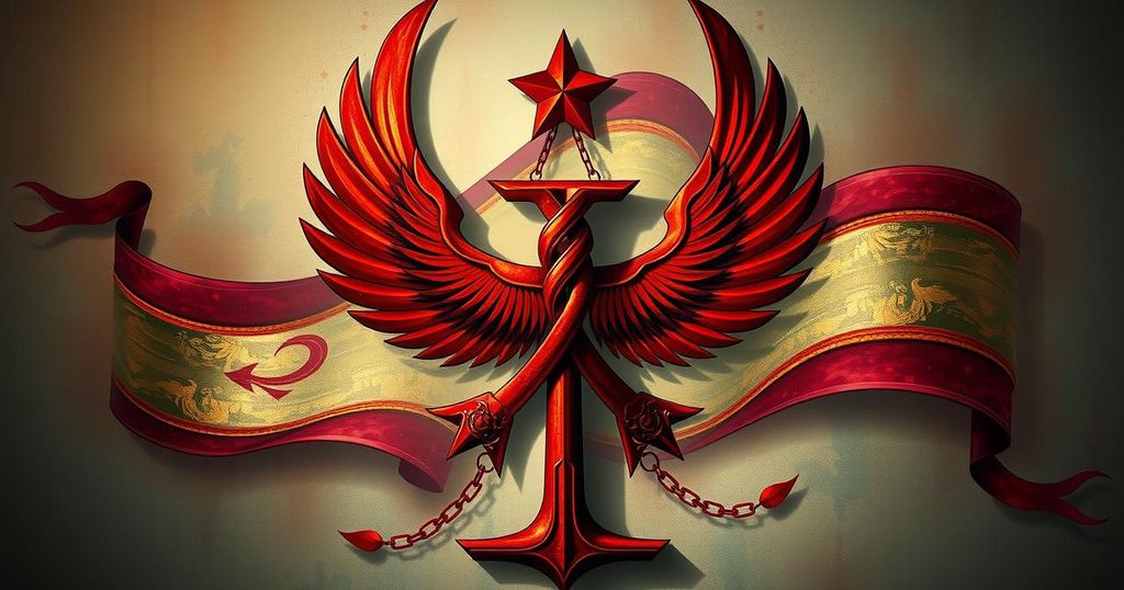 A symbolic representation of alliance and solidarity between two nations, featuring flags and a united emblem.