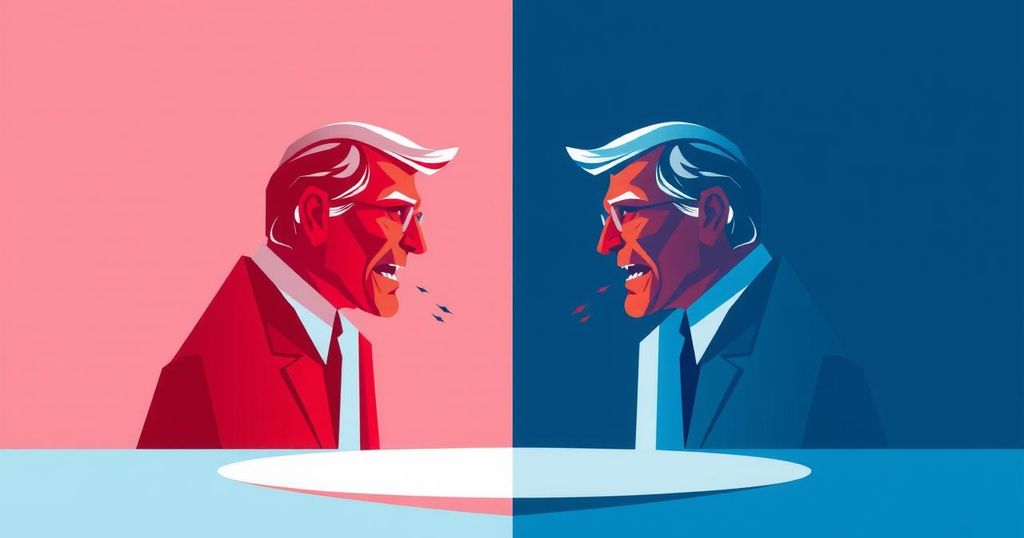 Abstract depiction of political debate, with contrasting colors representing opposing views on financial legislation and governance.
